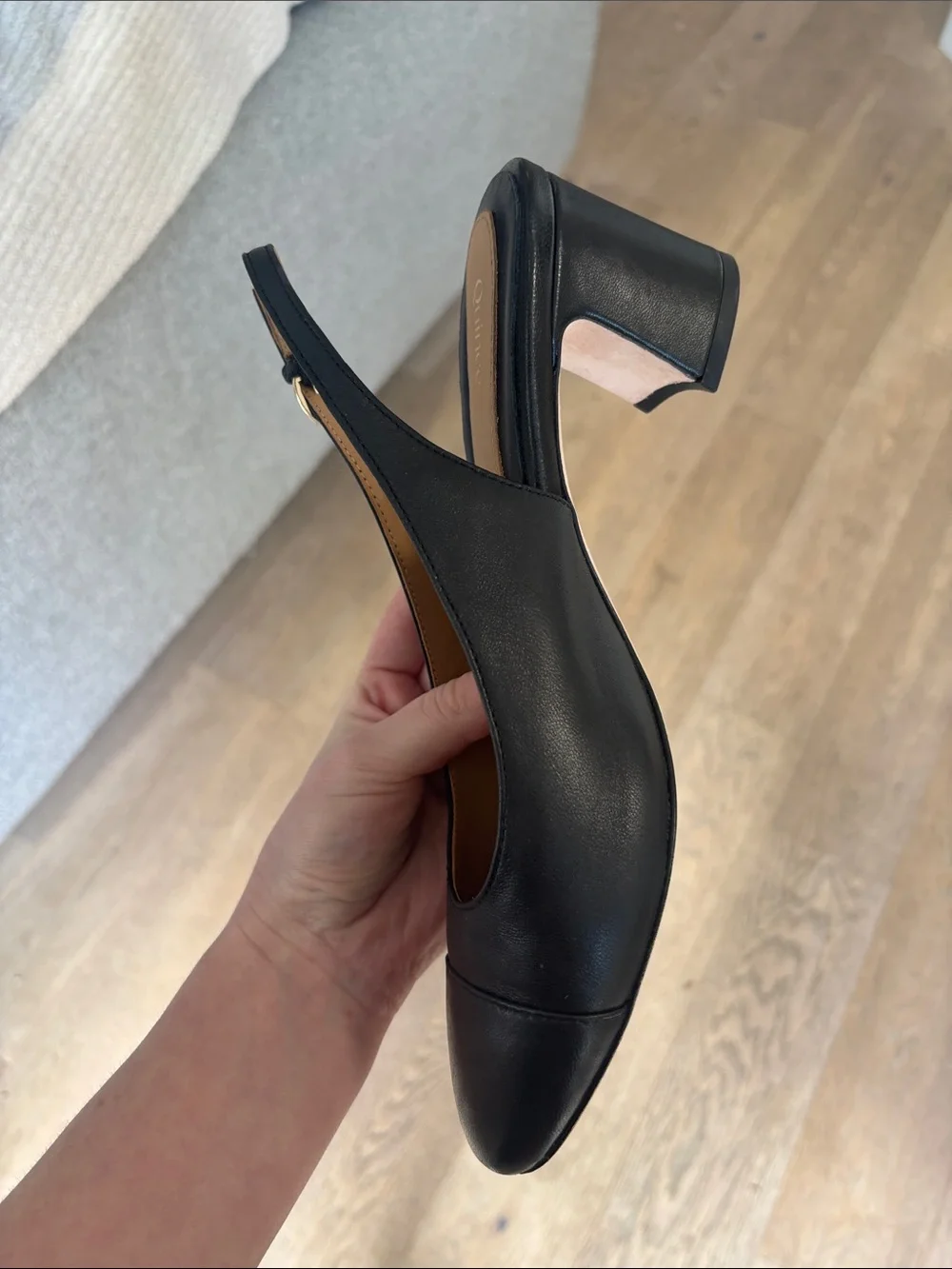 Quince Black Cap Toe Leather Slingback Pump